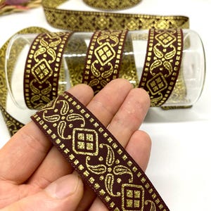 25Yards/22 mm Gold Geometric Jacquard Ribbon(0.86 inch)Jacquard Trim for DIY Clothing Accessories,Decorative Aztec Trim for Sewing Crafts