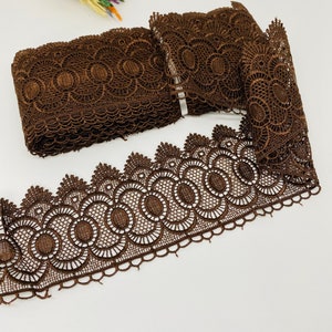 9 jardas/80 mm, acabamento em renda veneziana marrom com vieiras, acabamento em renda guipura, guipura larga, renda venica, corredor, travesseiro, toalha, vieira para vestido