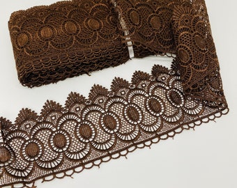 9 yard/80mm,Brown Venice Lace Trim with scallops, guipure lace trimming, wide guipur, venica lace,runner,pillow,towel,dress scallop
