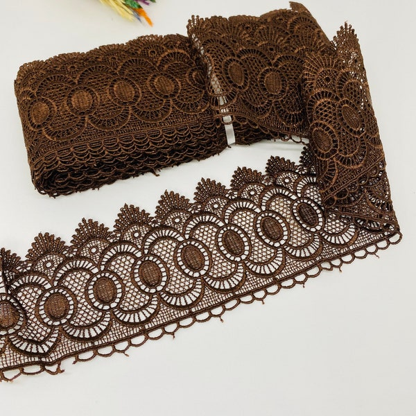 9 yard/80mm,Brown Venice Lace Trim with scallops, guipure lace trimming, wide guipur, venica lace,runner,pillow,towel,dress scallop