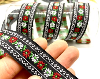 10Yrd/25mm Red/White Floral Jacquard Trim(0.98 inch)Jacquard Ribbon,Vintage Trim,Floral Trim,Embroiderd Floral Trim,DIY Sewing Projects