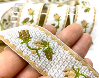 30 mm White/Brown Floral Jacquard trim(1.18 inch)Border Fabric Ribbon for DIY Sewing Projects,Vintage Style Floral Border Pack for Sewing