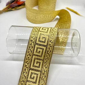 10Yards/50 mm Gold Greek Key Jacquard Trim(1.96 inch)Vintage Ribbon,Jacquard Ribbon,Costume Ribbon,Drapery Trim,Celtic Ribbon,Dog Collar