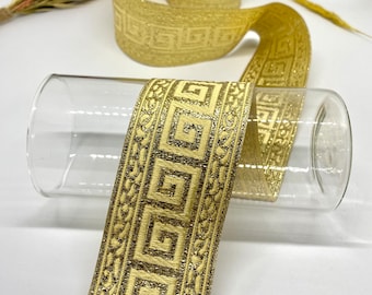 10Yrd/50mm Gold Greek Key Ribbon,Metallic Jacquard Ribbon Trim,Luxury Drapery Border Trim DIY Craft Supplies,Sewing Home Decor Costumes