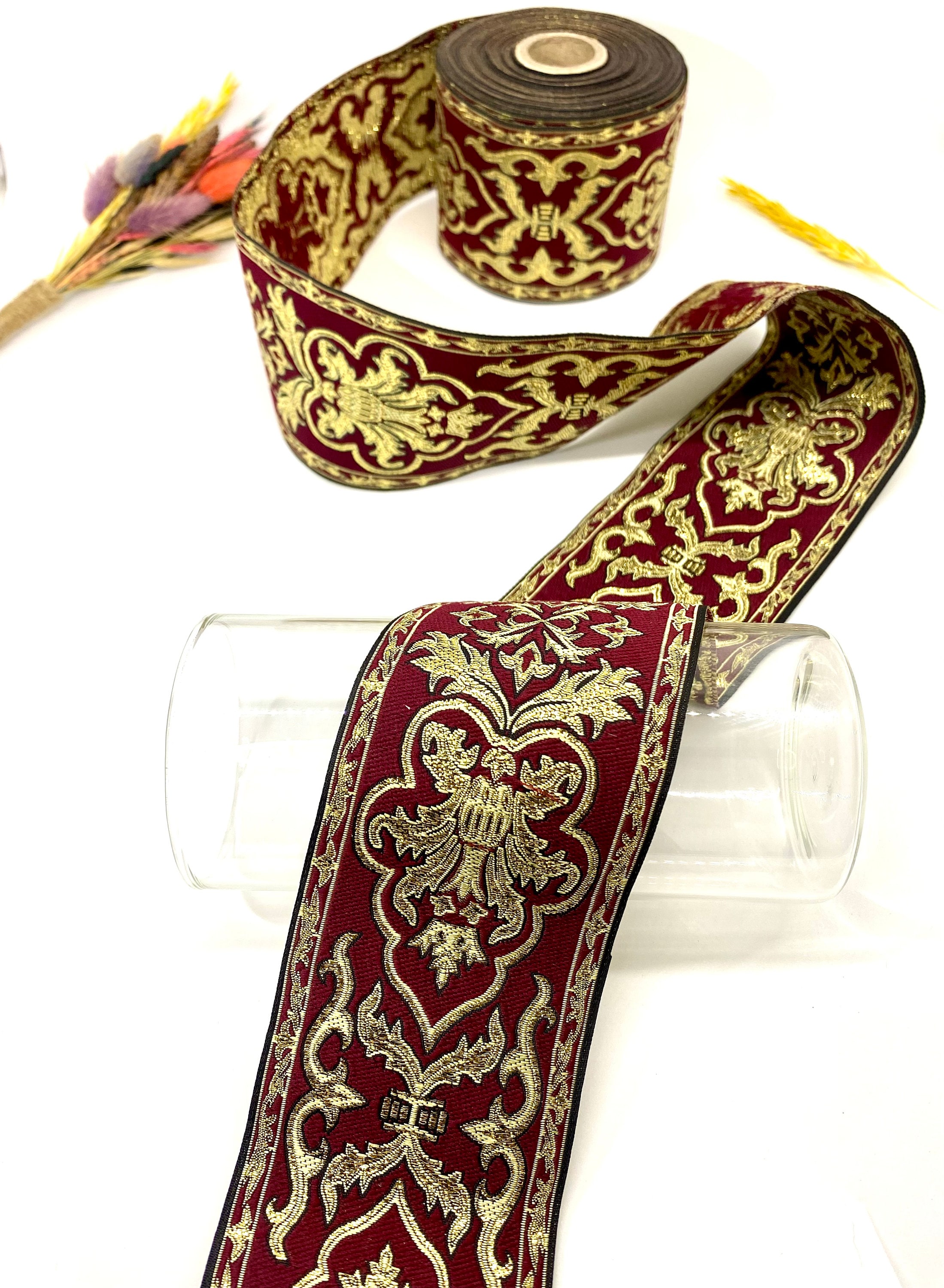 10yards/70 Mm Golden Medieval Jacquard Trim(2.75 Inch)jacquard 