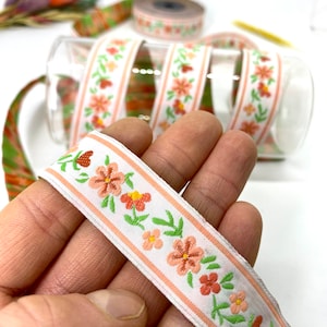 10Yrd&20mm Salmon Floral Jacquard trim(0.78 inch)Jacquard Ribbon,Vintage Trim,Ribbon,Costume Trim,Drapery Trim,Sewing trim,Dog Collar,Border