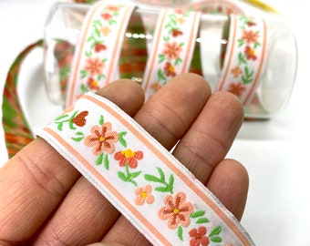 10 Yrd/20mm Salmon Floral Jacquard Ribbon(0.78 inch)Jacquard Trim For Sewing,Clothing Decoration,Costumes&DIY Sewing Projects,Handmade Bag