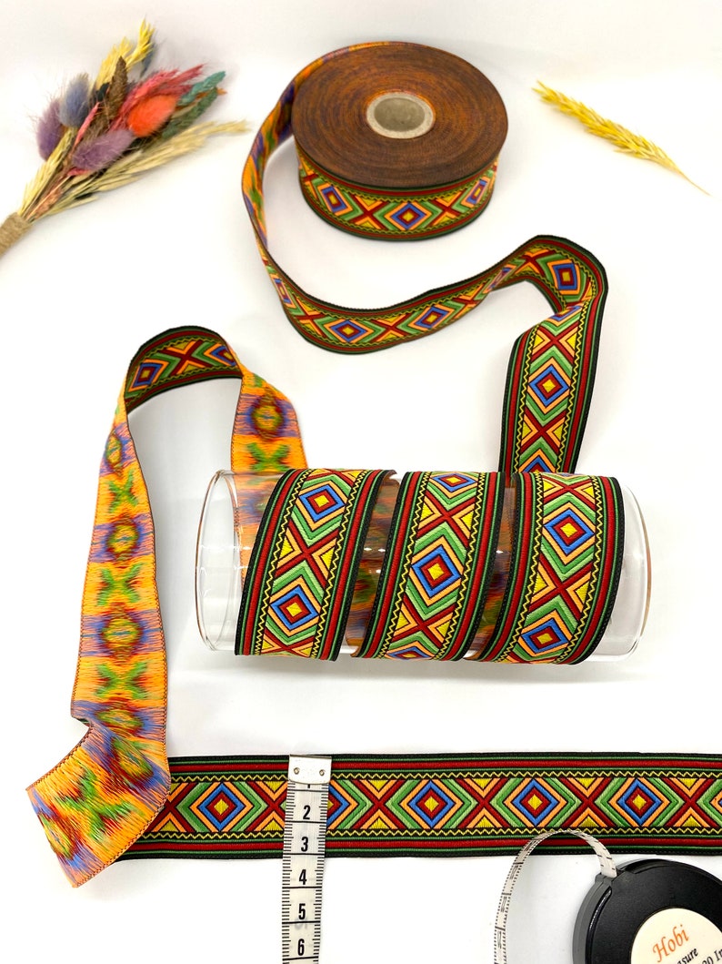 African Jacquard Ribbon: 30mm Colorful Geometric Trim, 10 Yards - Etsy