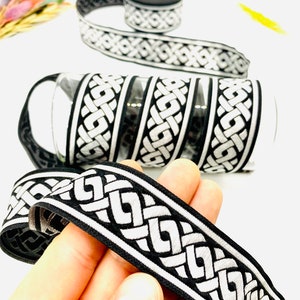 10 Yards/30 mm Black/Gray Celtic Jacquard Trim(1,18inch)Vintage Trim,Jacquard Ribbon,Celtic Trim,Medieval Trim,Costume Trim,Dog Collar