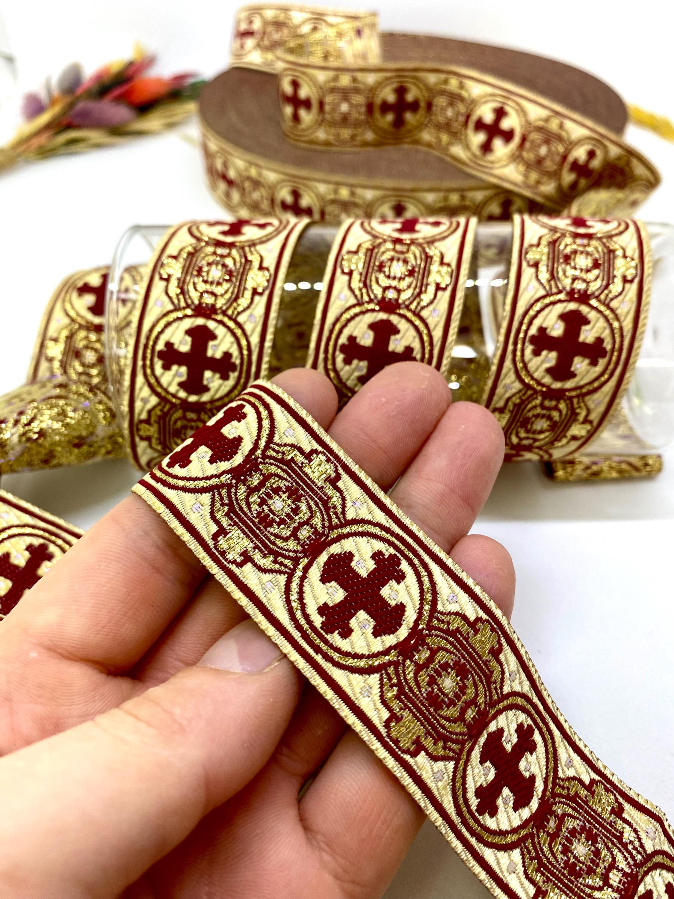Metallic Crosses Jacquard Ribbon: Costume, Clergy, & Home Decor
