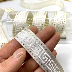 Ivory Greek Key Jacquard Ribbon: Vintage Style Costume Trim, 10 Yards