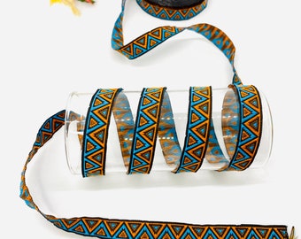 15 mm Orange&BLUE Geometric Diamond Jacquard trim (0.59 inches), Decorative Craft Ribbon, Sewing, Jacquard ribbon, woven ribbons,dog collar