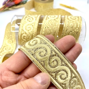 10Yrd/30 mm Gold Elegance Jacquard Trim(1,18in)Vintage Trim,Jacquard Ribbon,Celtic Trim,Celtic Pattern,Costume Trim,Dog Collar,Medieval Trim