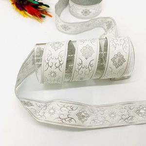 Metallic White Celtic Jacquard Ribbon: 30mm Vintage Sewing Trim, 10 Yards