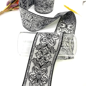 10 Yards/70 mm Silber Mittelalter Jacquardborte(2.75 inch)Jacquardborte,Vintage Zierleiste,Besticktes Band,Drapierung Borte,Kostümband,Hundehalsband