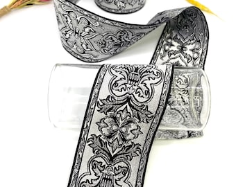 10 Yards/70mm Silver Medieval Jacquard Ribbon(2.75 inch)Jacquard Trim,Vintage Trim,Embroidered Ribbon,Drapery Trim,Costume Ribbon,Dog Collar