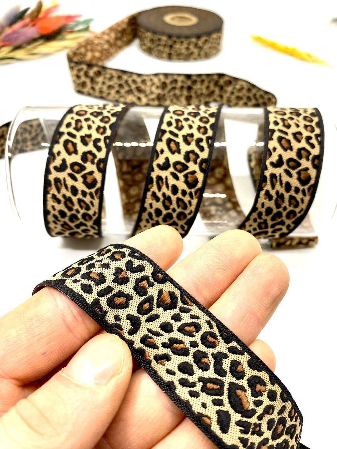 10yards/25 Mm Leopard Motive Brown Jacquard Ribbon(0.98 Inch)jacquard ...