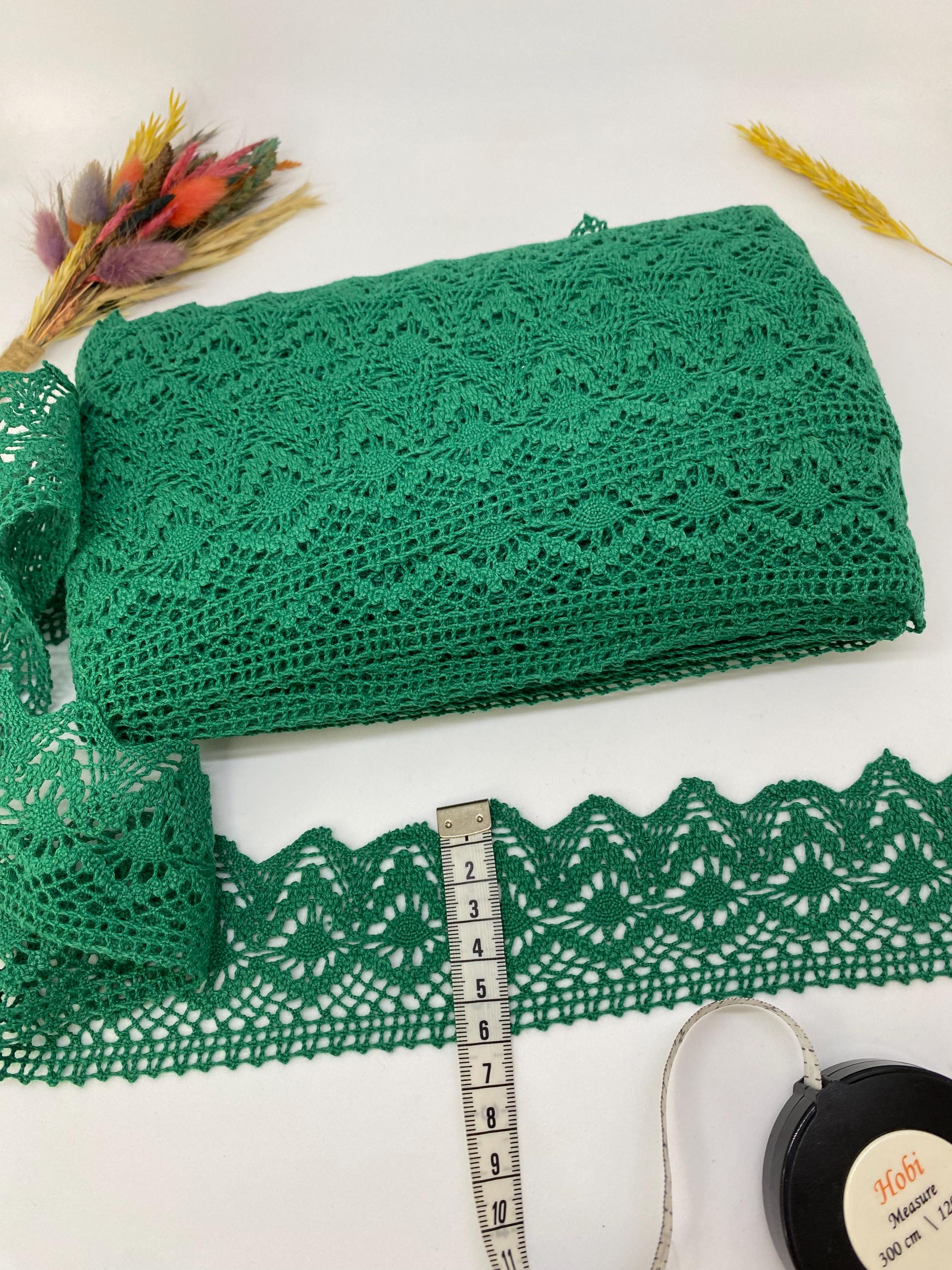 Green Scalloped Cotton Lace Trim: Geometric Embroidery, 1.96