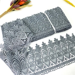 8 yardas/100 mm ribete de encaje gris (3,93 pulgadas) ribete de encaje de Venecia, ribete de encaje geométrico, ribete de encaje nupcial, ribete de costura, ribete de encaje de boda, falda, mantel