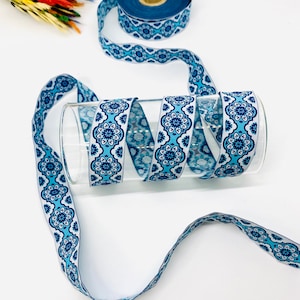 20 mm NEON Himmel Blau Jacquard Band gestickt(2,2 cm)Vintage Band,Handwerk Band,Jacquardborte,Kostüm Band,Drapierung Borte,Hundehalsband