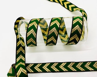 10 Yards/20mm Green Metallic Jacquard Trim(0.78 inch)Jacquard Ribbon,Craft Supplies,Woven Border,Vintage Ribbon,Dog Collar,Camera Strap