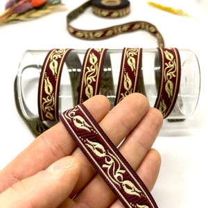 16 mm Bordeaux Tulpen Geborduurd Jacquard Lint (0,62 inch) Acquard Trim, Vintage Lint, Ambachtelijke Benodigdheden, Kraag Supply, Naaiversiering, Hondenhalsband