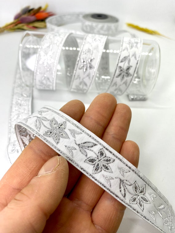 10 Yrd& 20mm Silver Floral Jacquard Trim(0.78 Inch)jacquard Ribbon
