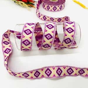 Cinta jacquard geométrica de diamante púrpura de 10 yardas/20 mm (0,78 pulgadas) ribete jacquard, ribete vintage, ribete de tela, ribete de cortinas, suministro de artesanía, collar de perro