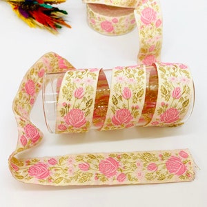 10 yards/30 mm roze jacquardrand met bloemen (1,18 inch) jacquardlint, vintage lint, bloemenlint, rozenversiering, naaigarens, hondenhalsband, camerariem