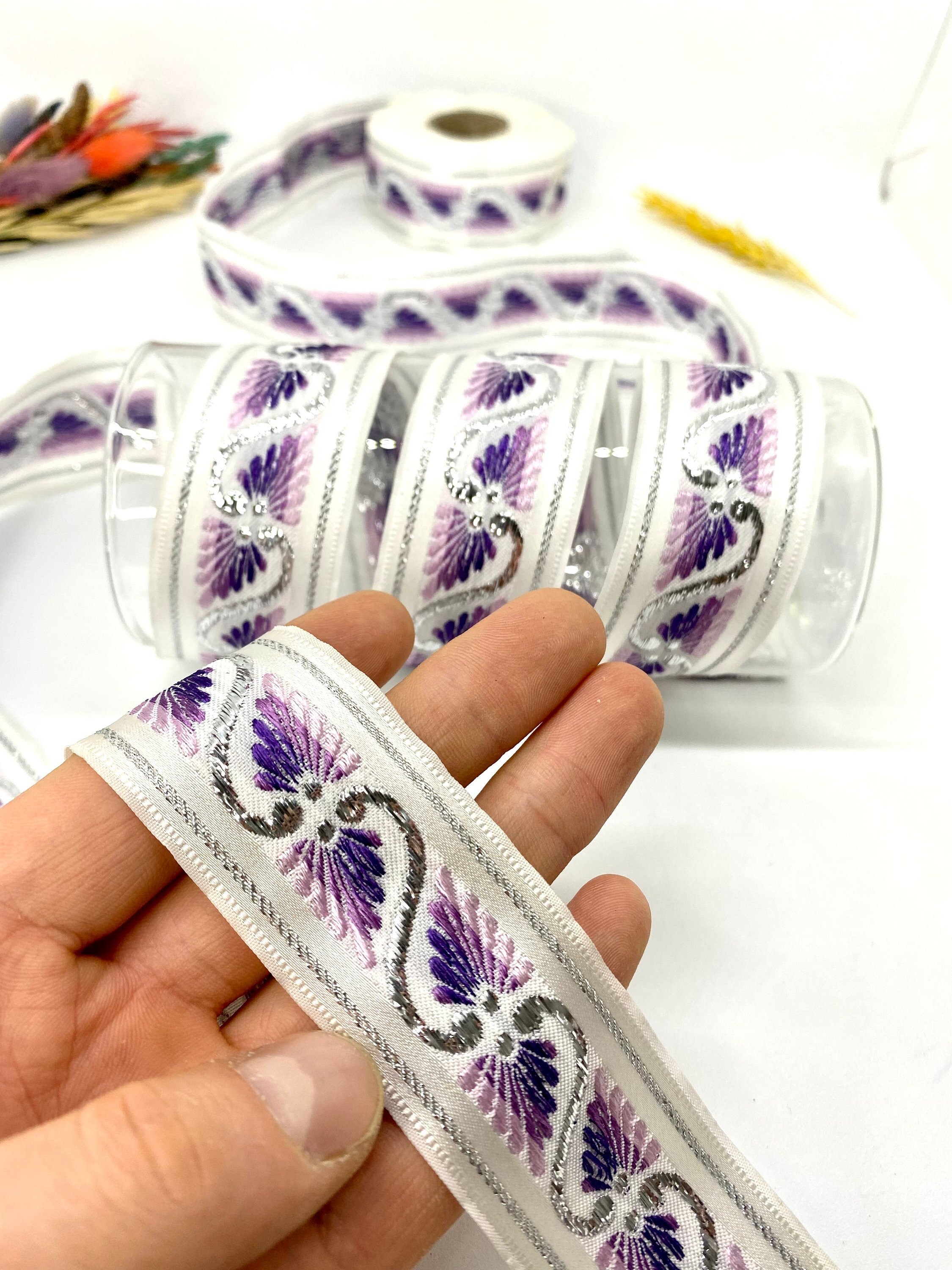 10yards/30mm Purple Seashell Jacquard Trim(1.18 Inch