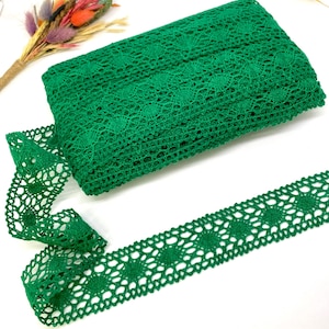 40 mm di larghezza/ Finitura in pizzo intrecciato verde naturale con motivo a onde/ Cotone grezzo/ Finitura in treccia per cucito artigianale/ 1,57 pollici/ Finitura in pizzo geometrico/