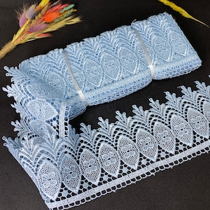Guipure de encaje azul cielo de 8 yardas/100 mm (3,93 pulgadas), ribete de encaje de Venecia, ribete de encaje geométrico, ribete de costura, ribete de encaje de boda, falda, mantel