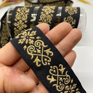 10 Yard 30 mm Schwarz/Gold Mittelalter Jacquardborte Jacquardborte mit keltischen Zierborten,Kaltenband,Kaltenband,Weinrotes Mittelalter-Band