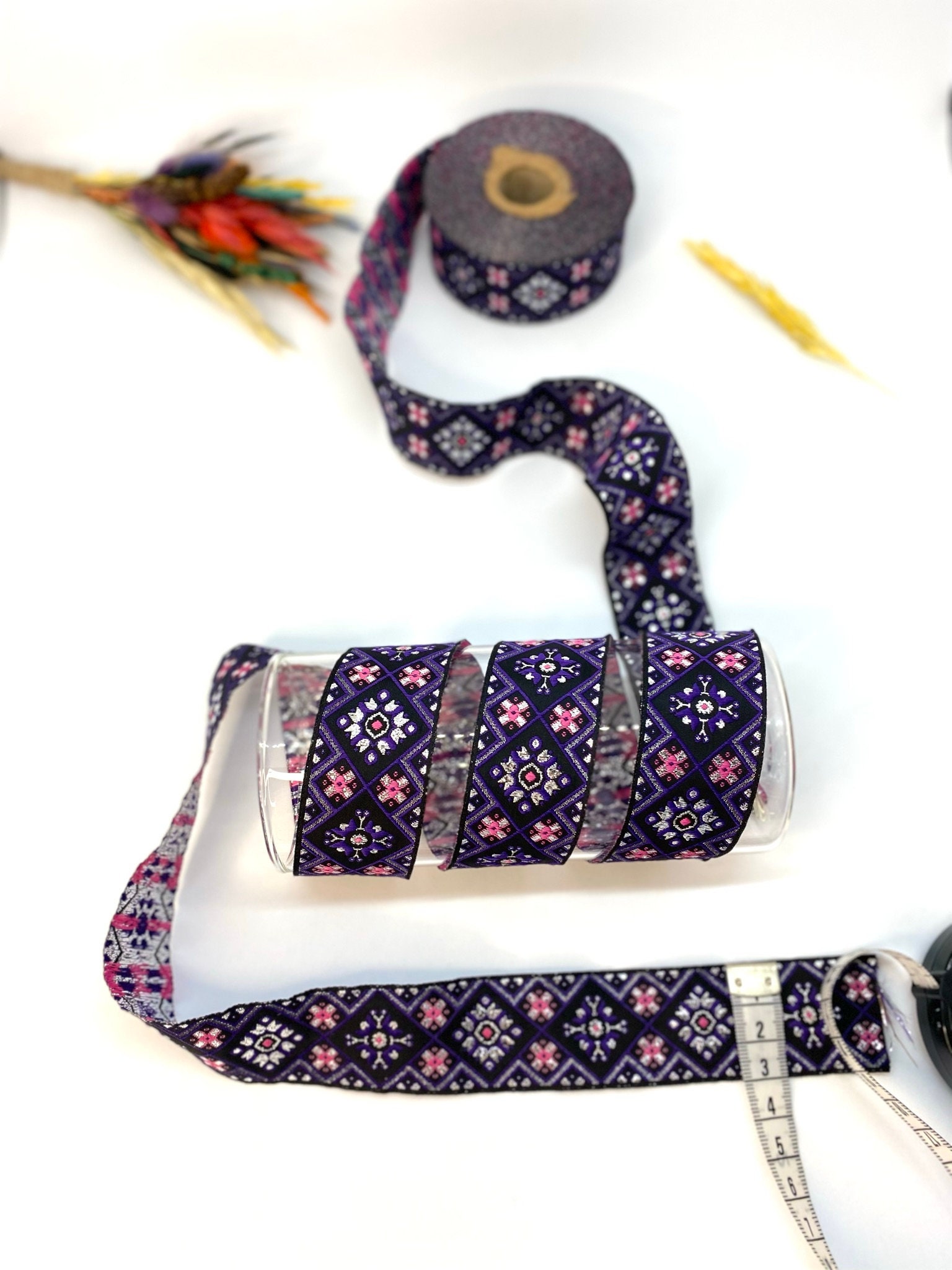 リボン　Ribon 10yards/30mm Purple Metallic Geometric Jacquard Ribbon(1,18
