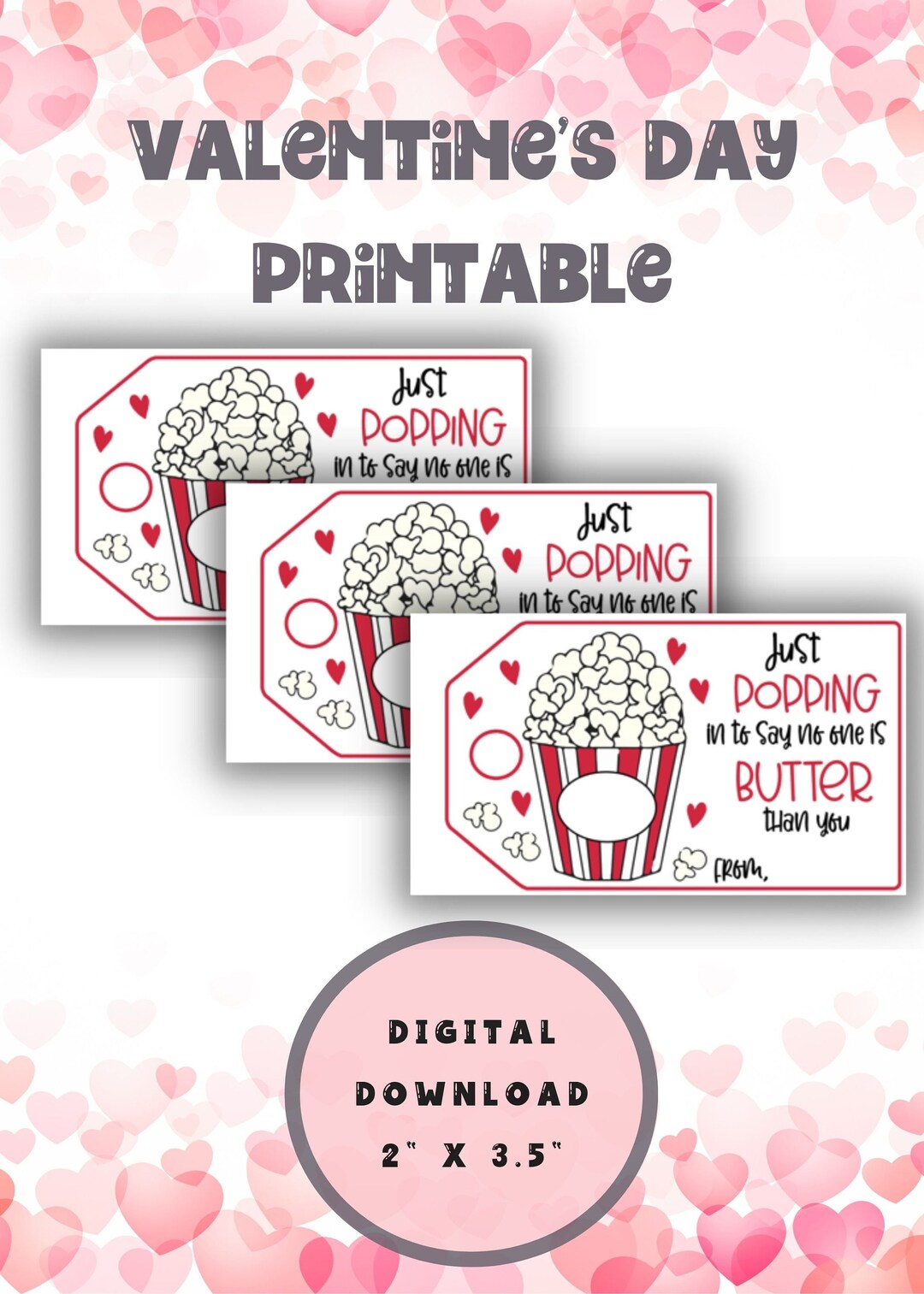 Valentine's Day Printable Popcorn Gift Tag/ Printable INSTANT DOWNLOAD - Etsy