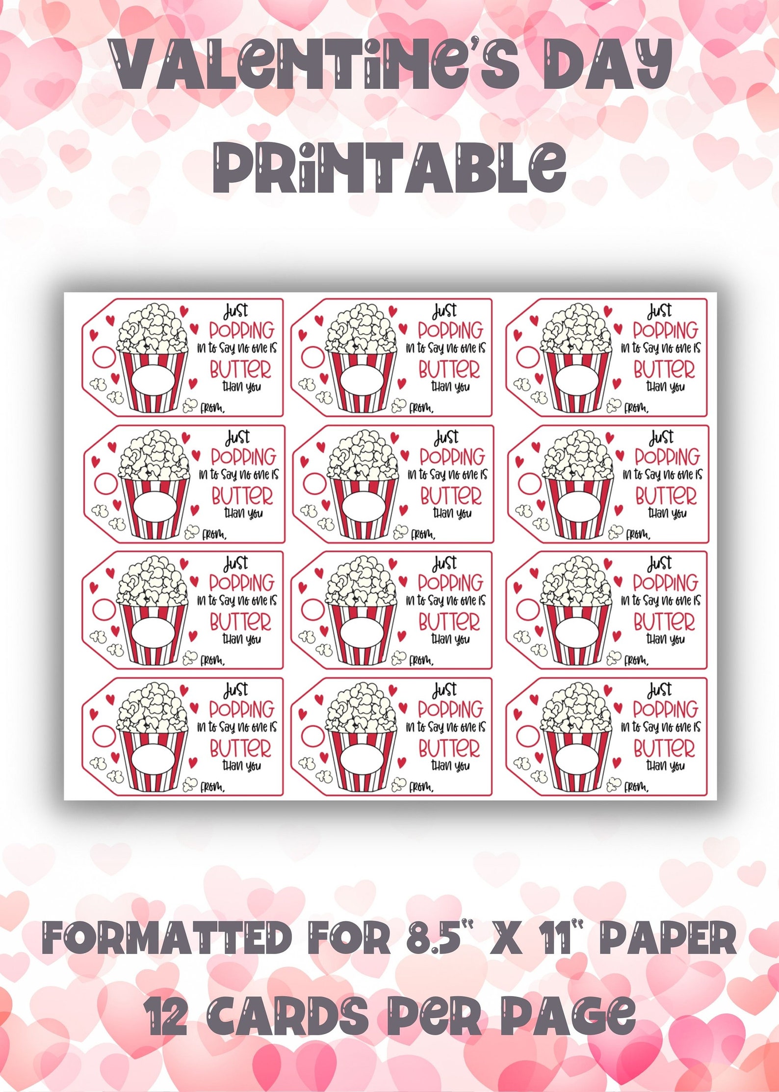 Valentine's Day Printable Popcorn Gift Tag/ Printable INSTANT DOWNLOAD ...