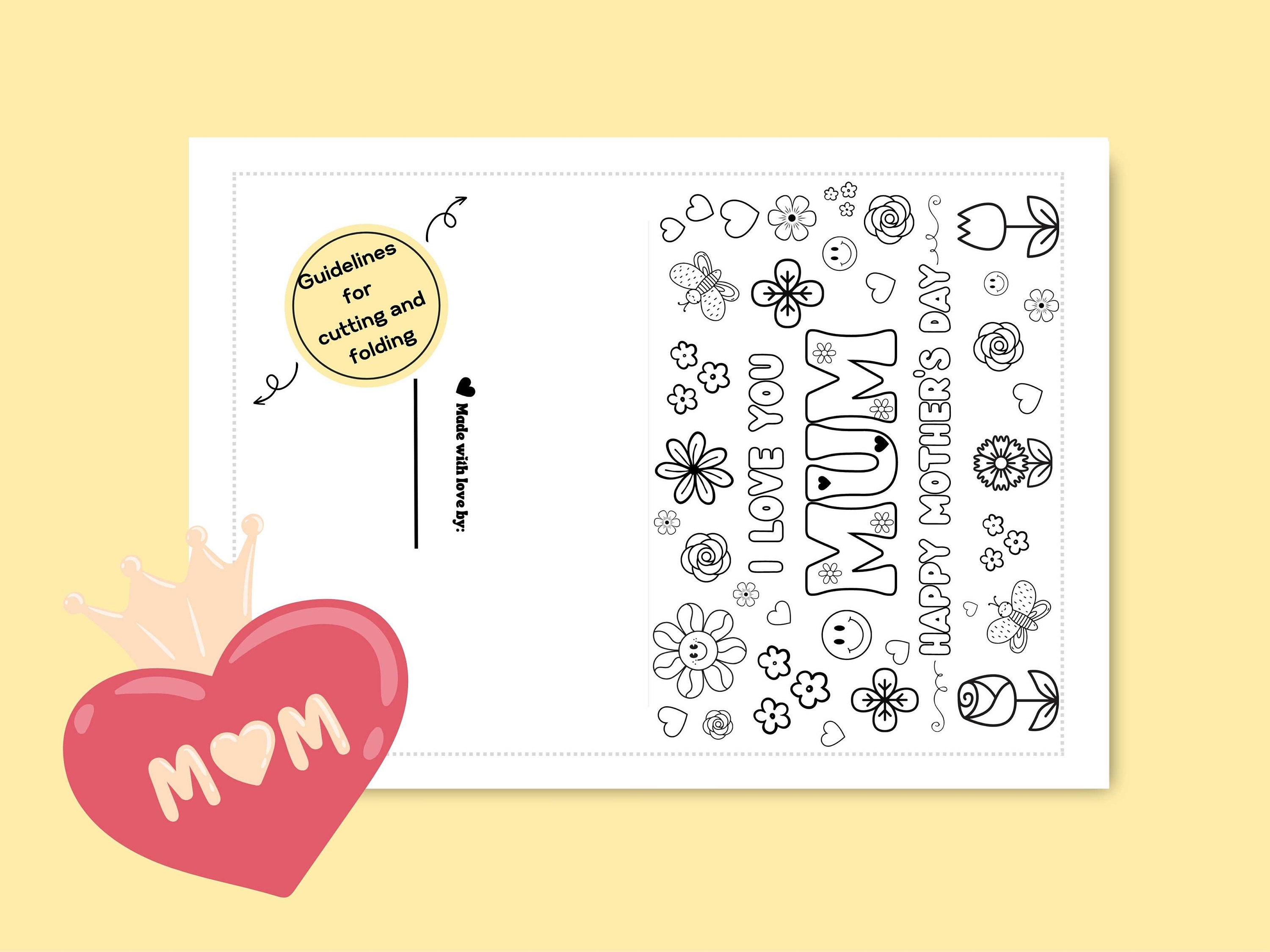 Printable Mothers Day Coloring Card. DIY Mothers Day Gift From Kids ...