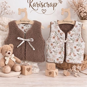 Gilet enfant en sherpa uni et coton fleuri 2 avec ou sans capuche  – 1 mois à 4 ans