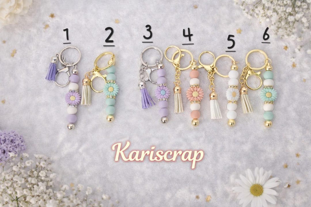 Personalized Floral Keychain. Choice of Color and Finish. - Etsy