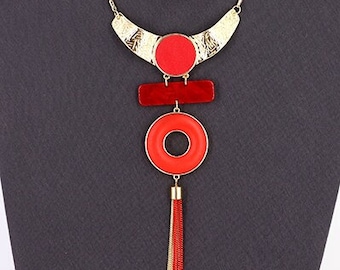Red Statement Necklace Set, Faux Leather Bib, Gift for Soror