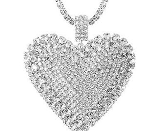 Fashion Rhinestone Big Heart Necklace,, Valentines Heart Rhinestone, Gift for Her, Best Seller