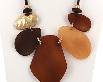 Womens Fashion Acetate Brown Cord Statement Necklace Set, Gift for Her