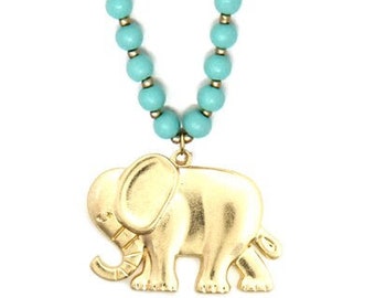 Womens Fashion Gold Elephant Necklace, Gold Plated Figurine Metal Elephant Necklace, Gift for Her