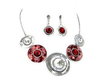 Fashion Womens Red and White Stone and  Resin Necklace Set Gift for Soror