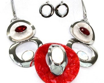 Red Marble Necklace Set - Circular Fashion Jewelry