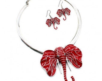 Elephant Necklace, Gift for Her, Red Elephant Necklace Choker, Gift for Her, Gift for Mom, Soror Gift, Valentines Gift