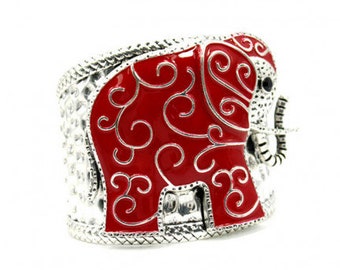 Elephant Cuff Bracelet, Gift for her, Red Unique Elephant Bracelet, Ethnic Adjustable Bracelet, Gift for Her, Gift for Mom, Soror Gift