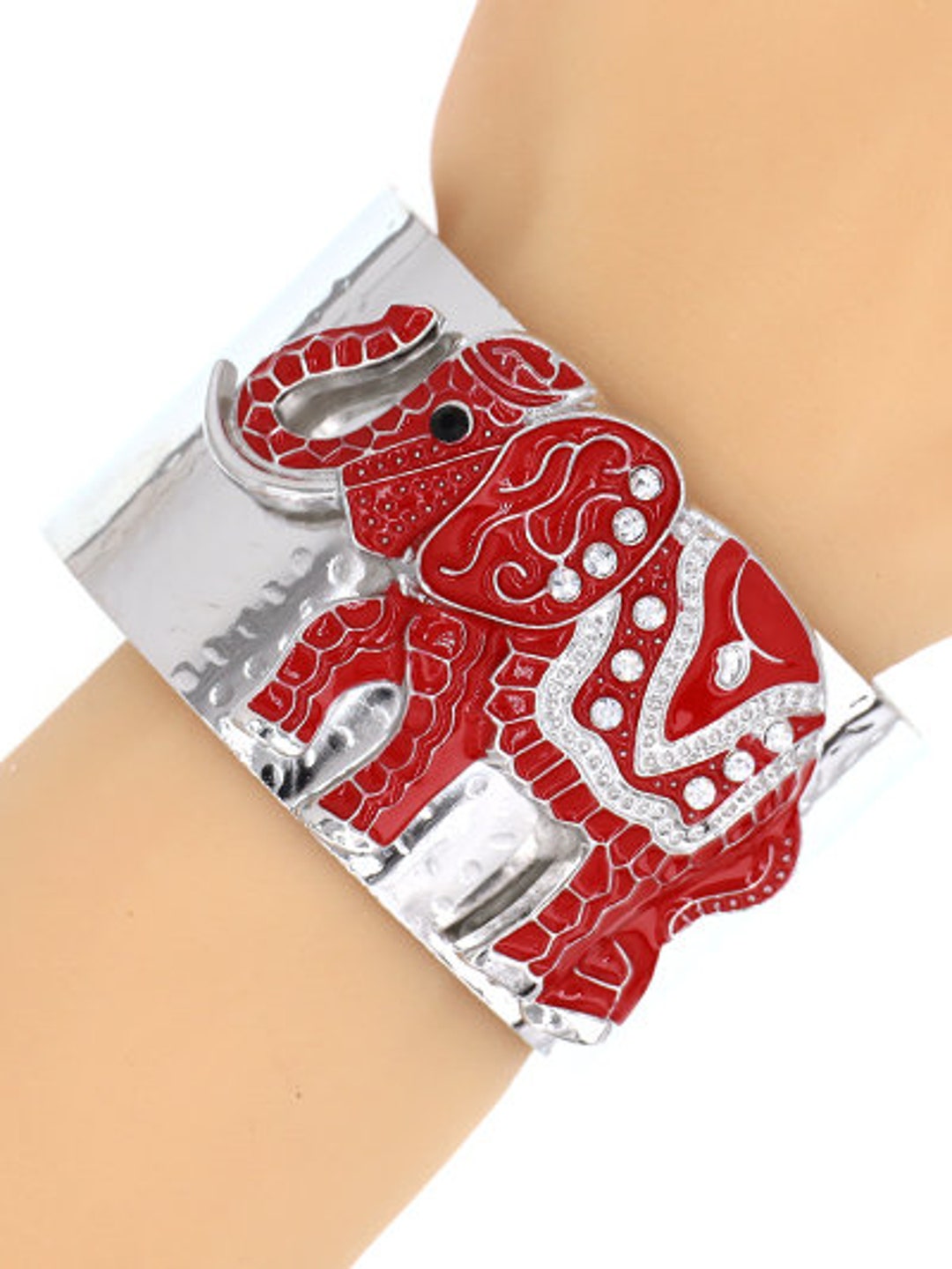 Elephant Cuff Bracelet, Gift for Her, Red Elephant Bracelet, Ethnic