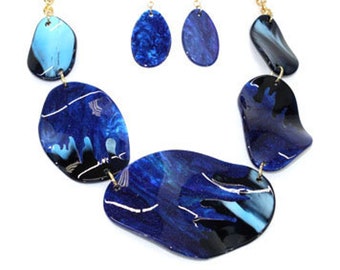 Blue Resin Necklace and Earrings Set, Sorority Gift