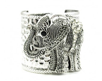 Elephant Cuff Bracelet, Silver Elephant Bracelet, Ethnic Adjustable Bracelet, Gift for Her